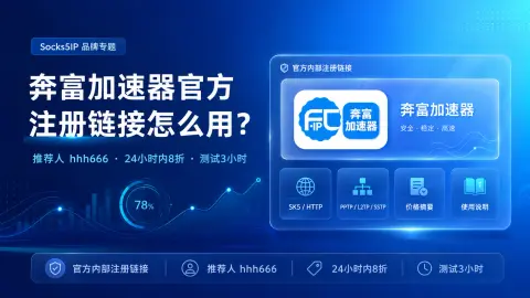 奔富加速器官方注册链接怎么用？推荐人hhh666、多协议和8折权益说明封面图