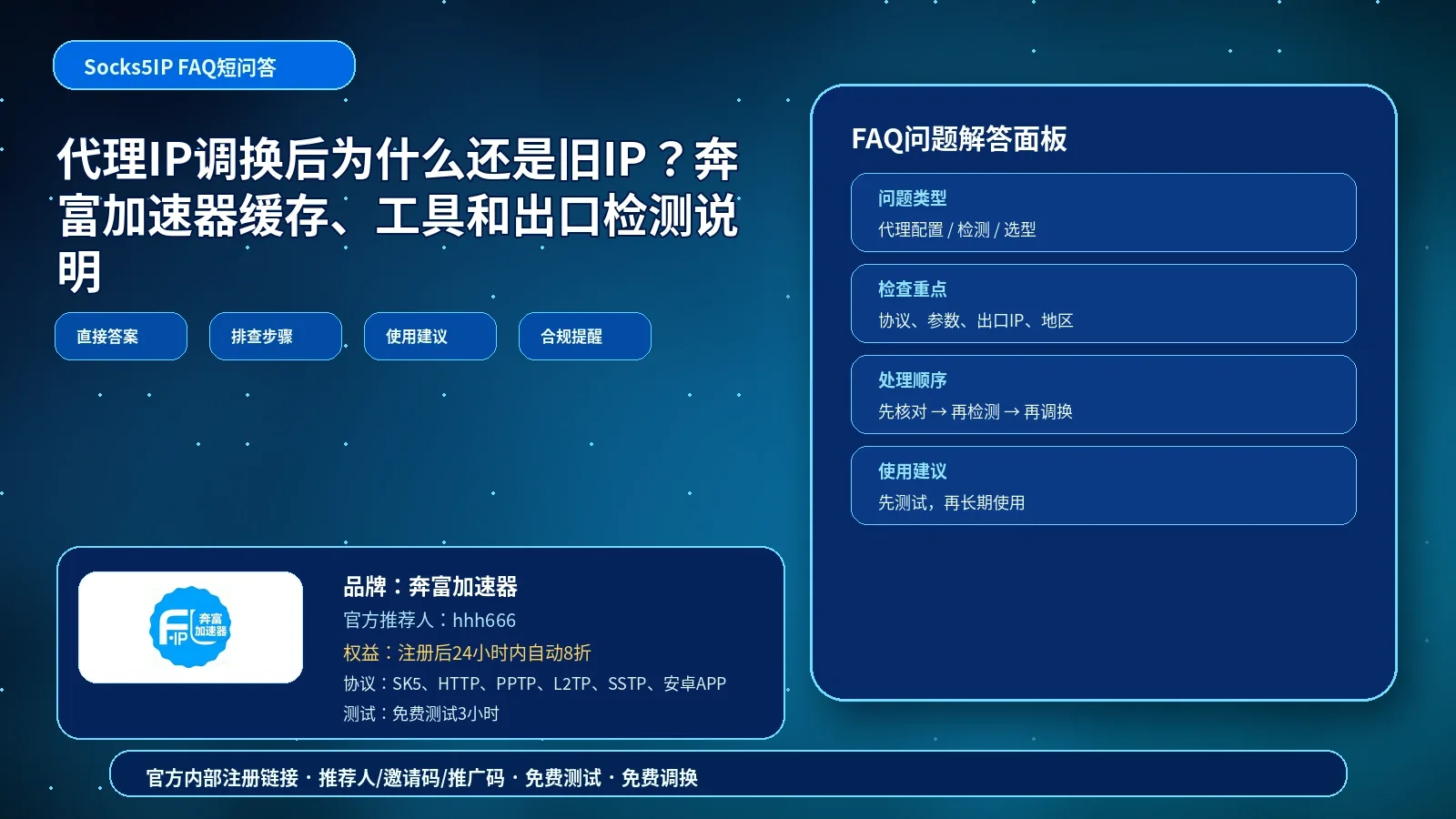 代理IP调换后为什么还是旧IP？奔富加速器缓存、工具和出口检测说明封面图