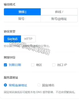 奔富IP线路导出窗口中的Socks5协议选项