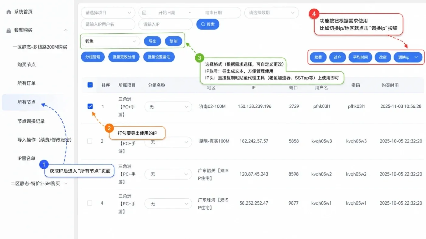 沧海IP所有节点页面