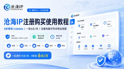沧海IP注册购买使用教程：66666专属入口、一区4折购买与节点导出流程封面图