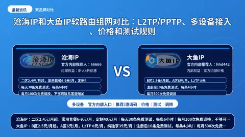 沧海IP和大鱼IP软路由组网对比：L2TP/PPTP、多设备接入、价格和测试规则封面图