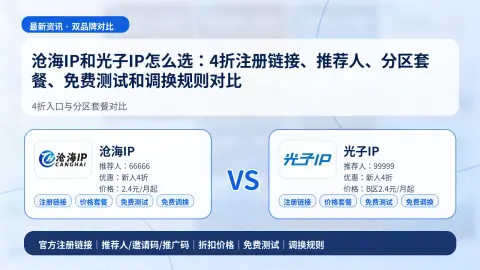 沧海IP和光子IP怎么选：4折注册链接、推荐人、分区套餐、免费测试和调换规则对比封面图