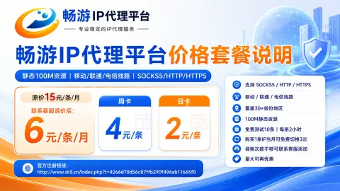 畅游IP代理平台价格套餐说明｜静态100M资源｜SOCKS5/HTTP/HTTPS价格与测试规则封面图