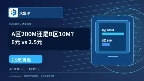 大鱼IP A区200M折后6元与B区10M参考2.5元套餐选择封面