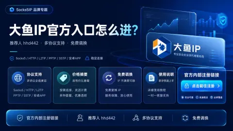 大鱼IP官方入口怎么进？推荐人hhd442、多协议套餐和免费调换说明封面图