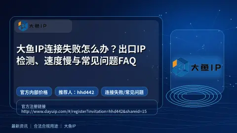 大鱼IP连接失败怎么办？出口IP检测、速度慢与常见问题FAQ封面图