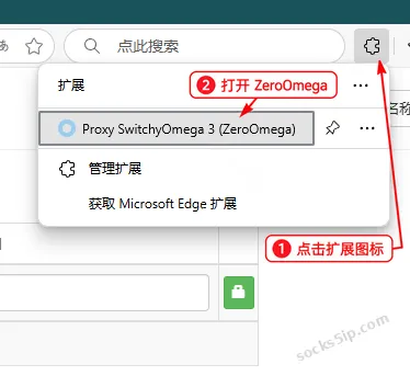 第7步：点击浏览器扩展图标，再打开ZeroOmega