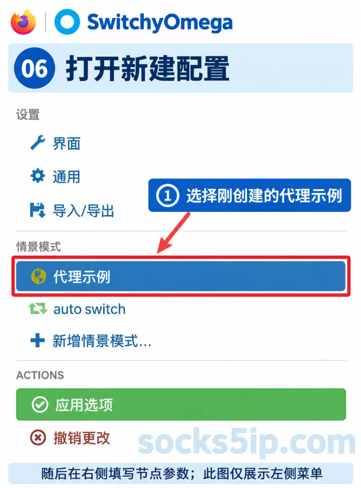 第6步：在左侧选中刚创建的代理示例配置