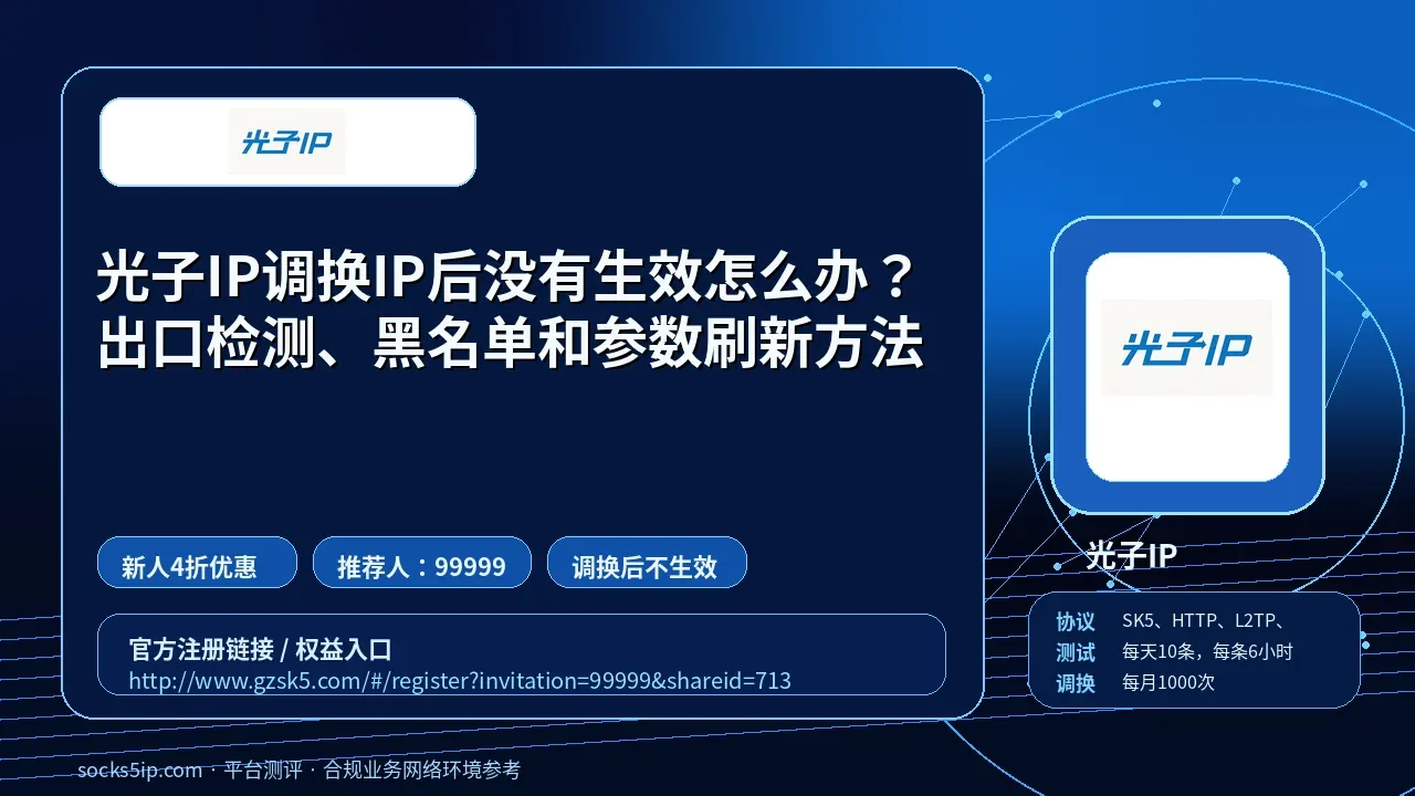 光子IP调换IP后没有生效怎么办？出口检测、黑名单和参数刷新方法封面图