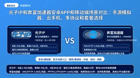 光子IP和奔富加速器安卓APP和移动端场景对比：手游模拟器、云手机、多协议和套餐选择封面图