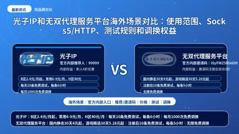 光子IP和无双代理服务平台海外场景对比：使用范围、Socks5/HTTP、测试规则和调换权益封面图