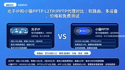 光子IP和小猫PPTP L2TP/PPTP代理对比：软路由、多设备、价格和免费测试封面图