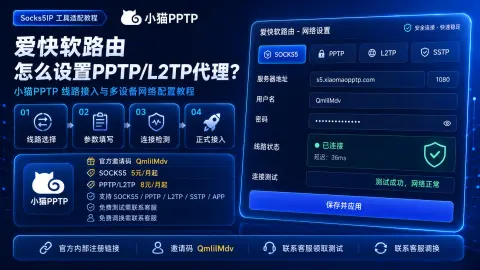 爱快软路由怎么设置PPTP/L2TP代理？小猫PPTP线路接入与多设备网络配置教程封面图