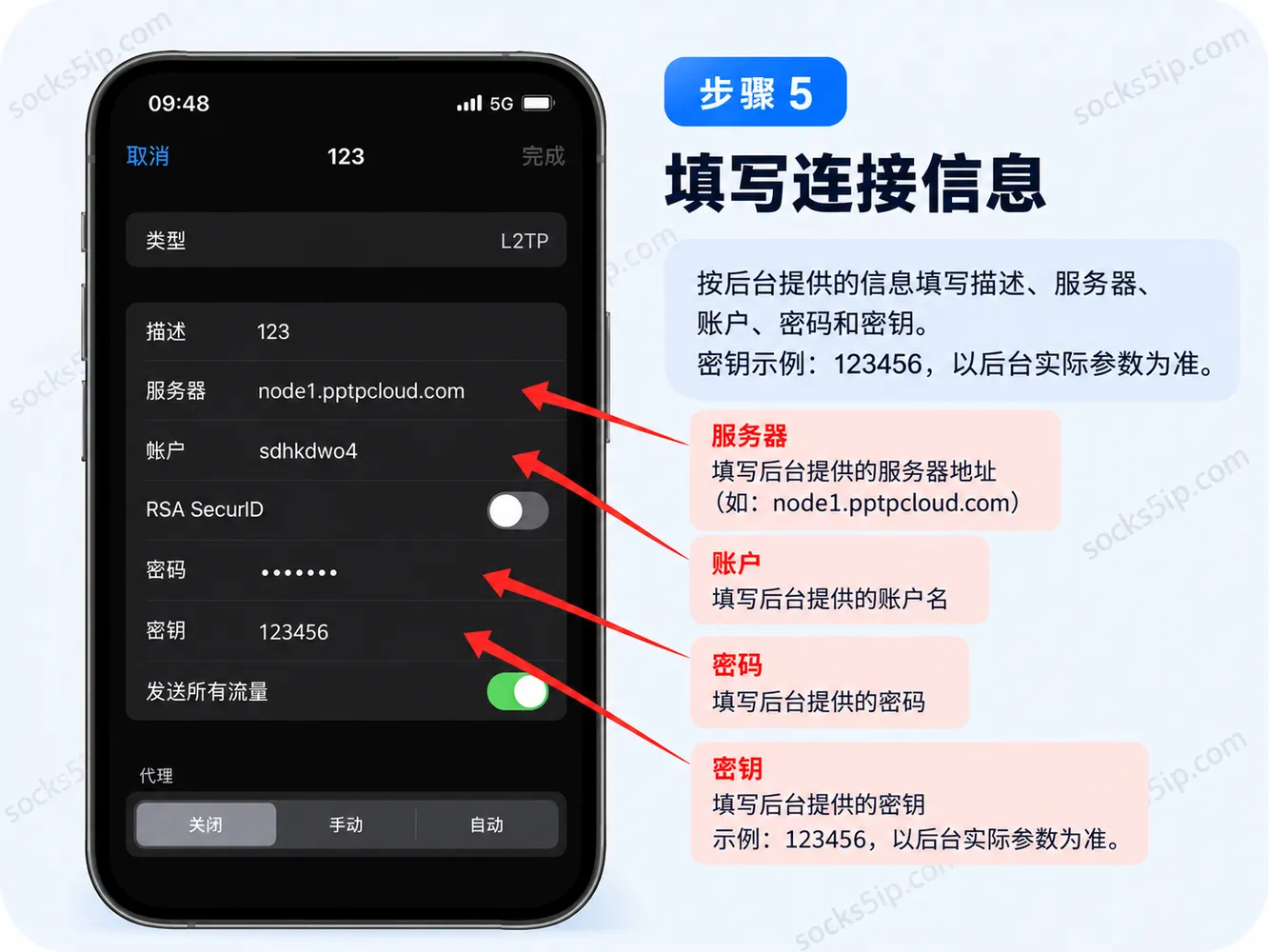 步骤5：填写苹果手机L2TP连接信息