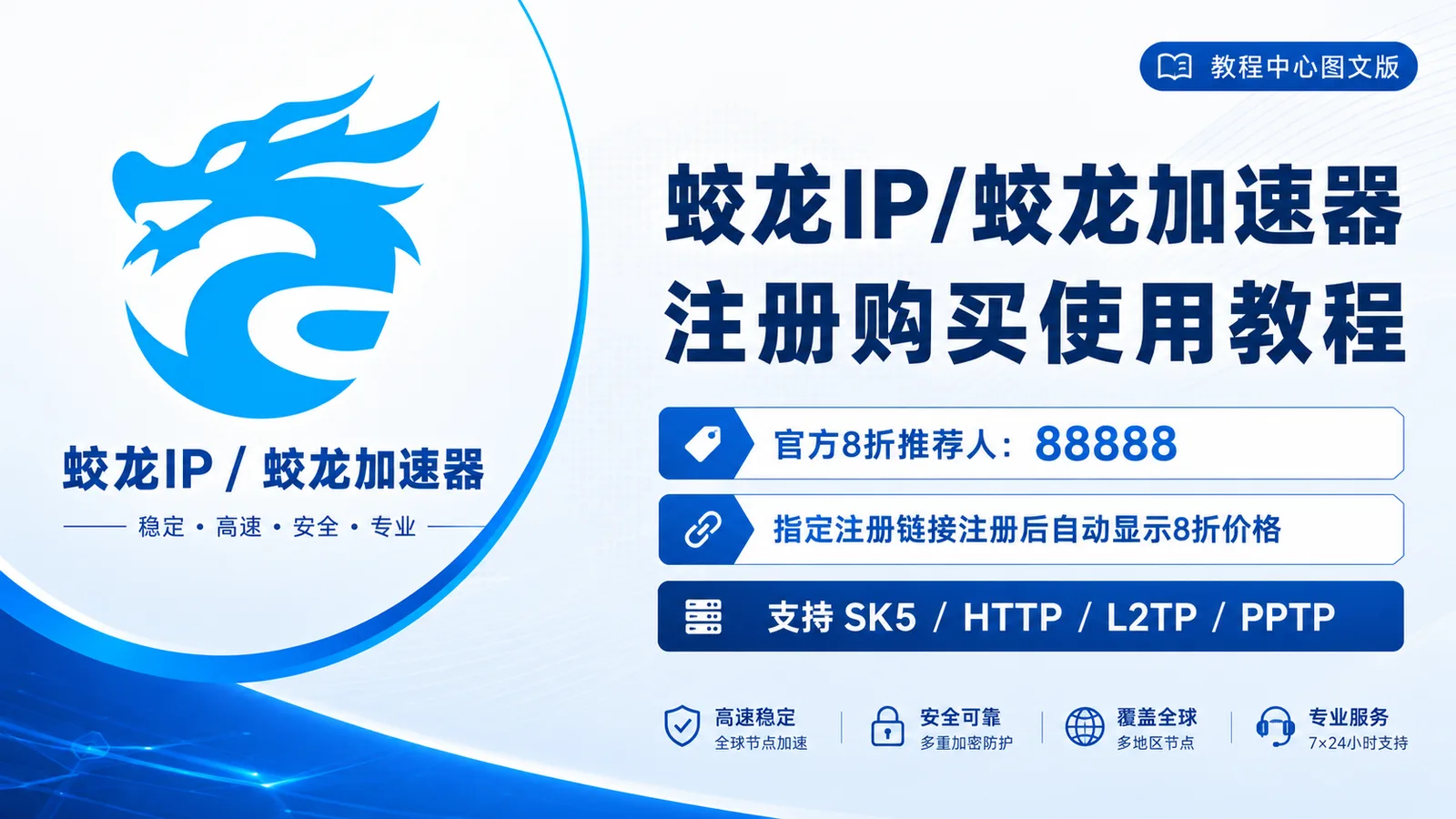 蛟龙IP/蛟龙加速器注册购买使用教程：88888专属8折入口、节点购买与导出流程封面图