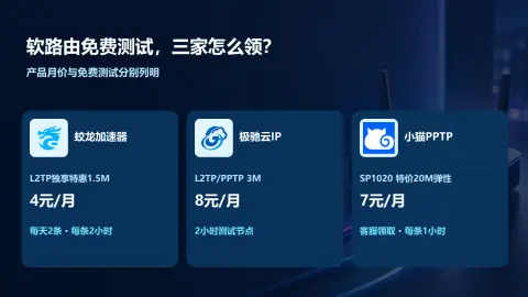 软路由免费测试怎么选蛟龙、极驰云与小猫领取方式对比：产品价格与免费测试说明