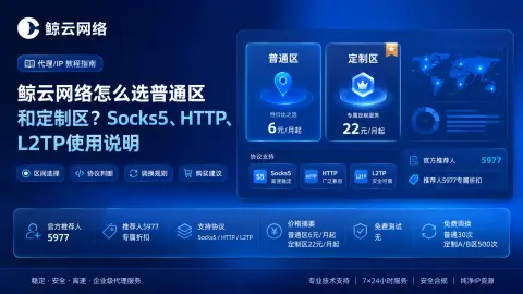 鲸云网络怎么选普通区和定制区？Socks5、HTTP、L2TP使用说明封面图