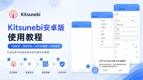 Kitsunebi安卓版使用教程：下载安装、SOCKS5节点添加与VPN连接封面图