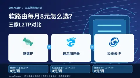 糖果IP、蛟龙加速器、极驰云IP软路由L2TP 8元预算对比封面