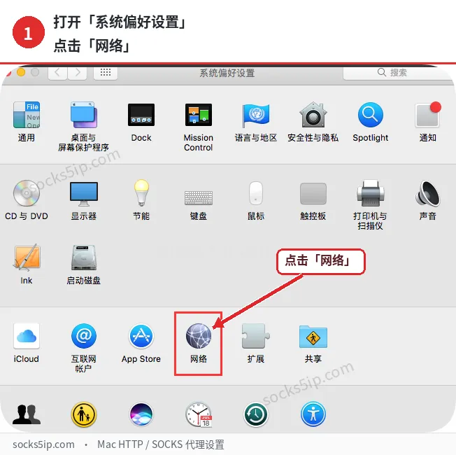 第1步:在系统偏好设置中点击网络