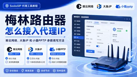 梅林路由器怎么接入代理IP？鲸云网络、大鱼IP 和小猫PPTP 参数填写方法封面图