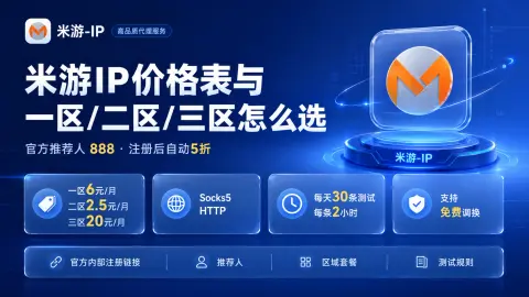 米游IP价格表与一区、二区、三区怎么选？推荐人888和注册5折说明封面图