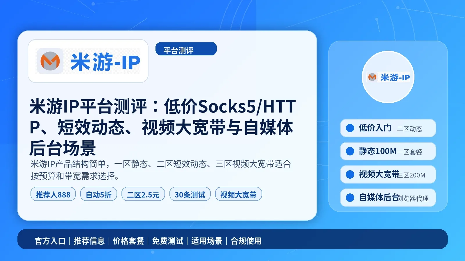 米游IP平台测评：低价Socks5/HTTP、短效动态、视频大宽带与自媒体后台场景封面图