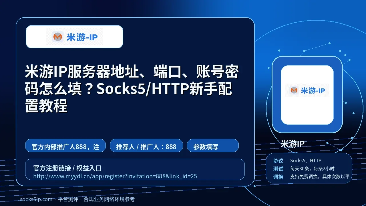 米游IP服务器地址、端口、账号密码怎么填？Socks5/HTTP新手配置教程封面图