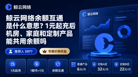 鲸云网络余额互通是什么意思？1元起充后机房、家庭和定制产品能共用余额吗封面图