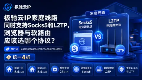 极驰云IP家庭线路同时支持Socks5和L2TP，浏览器与软路由应该选哪个协议？封面图