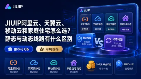 JIUIP阿里云、天翼云、移动云和家庭住宅怎么选？静态与动态线路有什么区别封面图