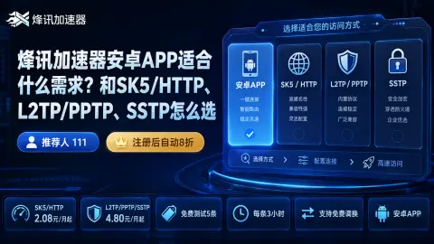 烽讯加速器安卓APP适合什么需求？和SK5/HTTP、L2TP/PPTP、SSTP怎么选封面图