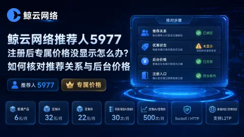 鲸云网络推荐人5977注册后专属价格没显示怎么办？如何核对推荐关系与后台价格封面图