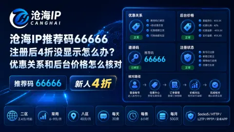 沧海IP推荐码66666注册后4折没显示怎么办？优惠关系和后台价格怎么核对封面图