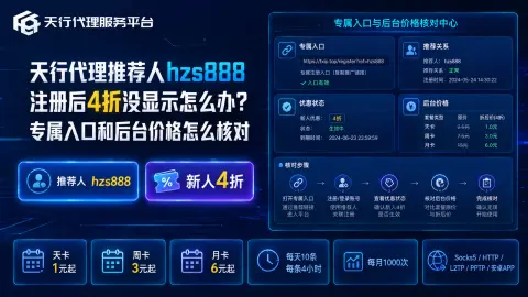 天行代理推荐人hzs888注册后4折没显示怎么办？专属入口和后台价格怎么核对封面图