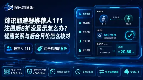烽讯加速器推荐人111注册后8折没显示怎么办？优惠关系与后台月价怎么核对封面图