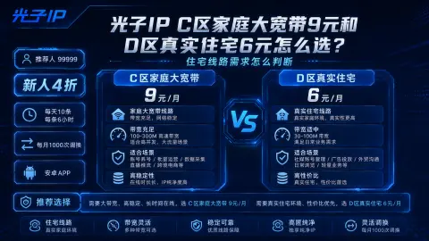 光子IP C区家庭大宽带9元和D区真实住宅6元怎么选？住宅线路需求怎么判断封面图