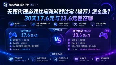 无双代理游戏住宅和游戏住宅（推荐）怎么选？30天17.6元与13.6元差在哪封面图