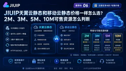 JIUIP天翼云静态和移动云静态价格一样怎么选？2M、3M、5M、10M可售资源怎么判断封面图