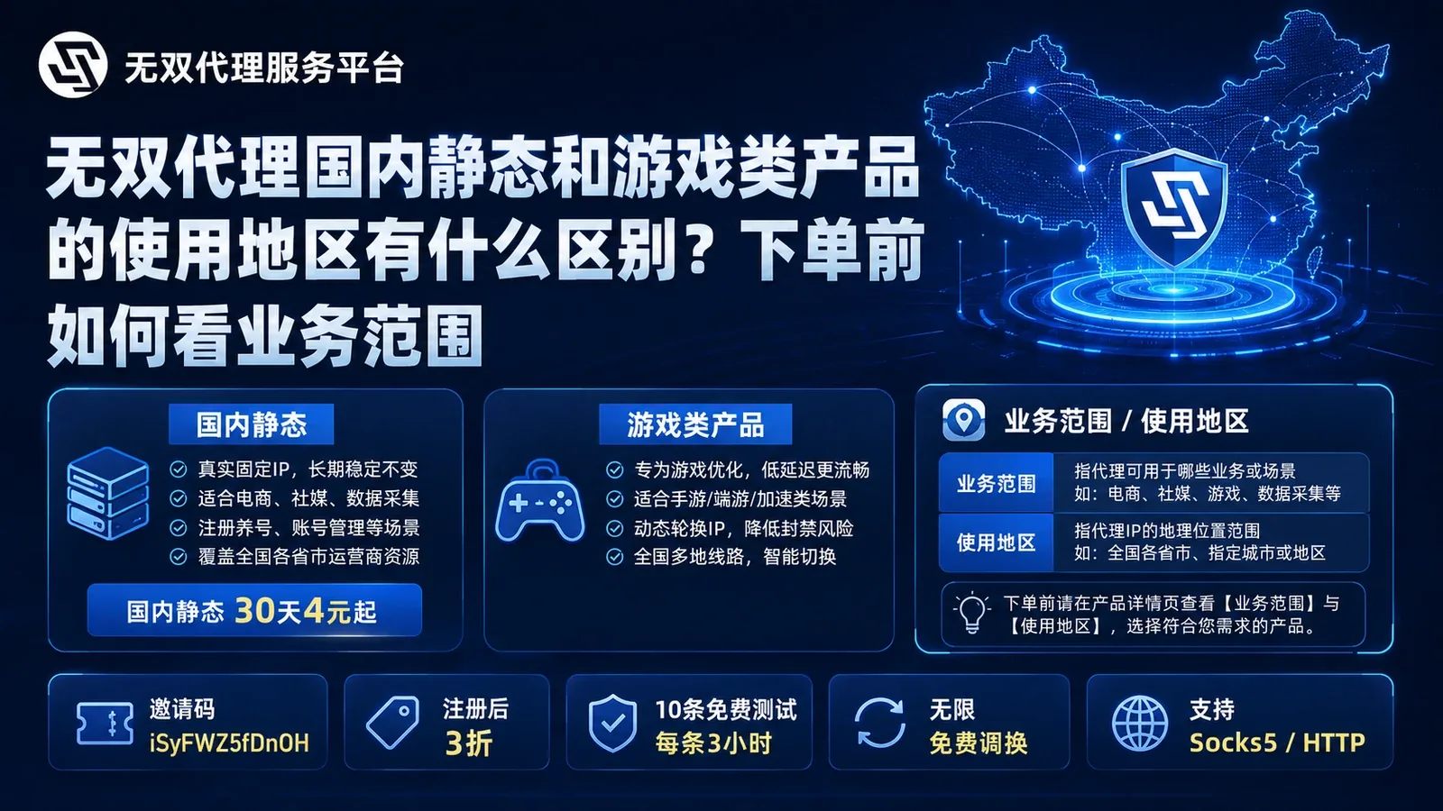 无双代理国内静态和游戏类产品的使用地区有什么区别？下单前如何看业务范围封面图