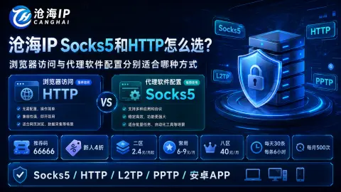 沧海IP Socks5和HTTP怎么选？浏览器访问与代理软件配置分别适合哪种方式封面图