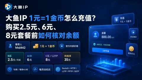 大鱼IP 1元=1金币怎么充值？购买2.5元、6元、8元套餐前如何核对余额封面图