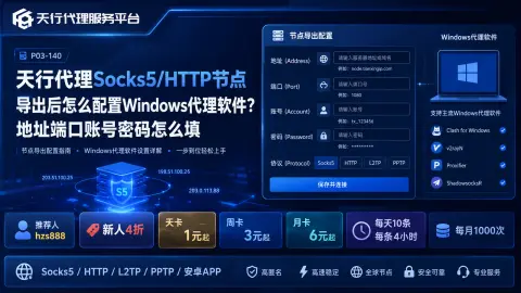天行代理Socks5/HTTP节点导出后怎么配置Windows代理软件？地址端口账号密码怎么填封面图