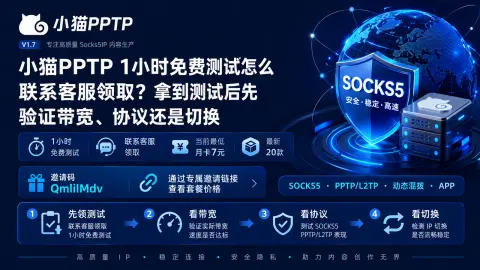 小猫PPTP 1小时免费测试怎么联系客服领取？拿到测试后先验证带宽、协议还是切换封面图