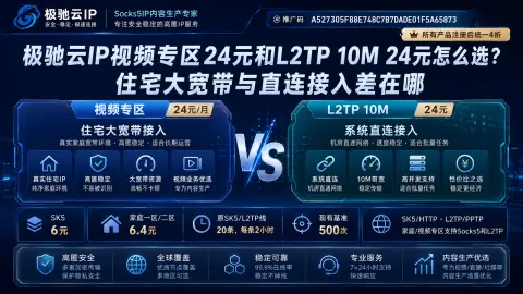 极驰云IP视频专区24元和L2TP 10M 24元怎么选？住宅大宽带与直连接入差在哪封面图