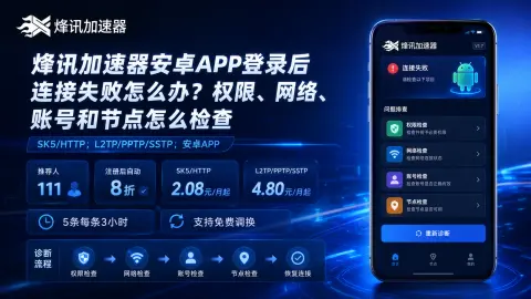 烽讯加速器安卓APP登录后连接失败怎么办？权限、网络、账号和节点怎么检查封面图