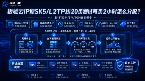 极驰云IP原SK5/L2TP线20条测试每条2小时怎么分配？SK5和3M/5M/10M先测哪个封面图