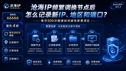 沧海IP频繁调换节点后怎么记录新IP、地区和端口？每月500次额度如何避免配置混乱封面图
