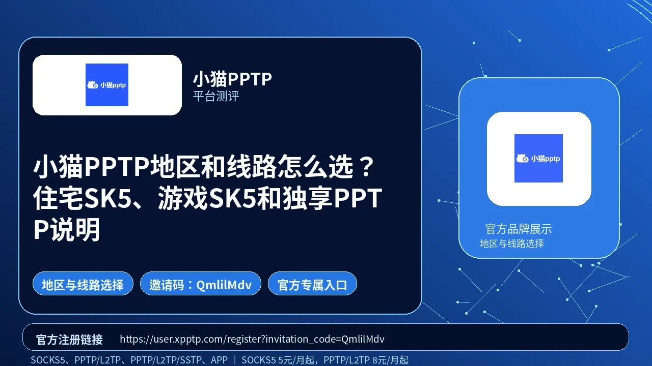 小猫PPTP地区和线路怎么选？住宅SK5、游戏SK5和独享PPTP说明封面图